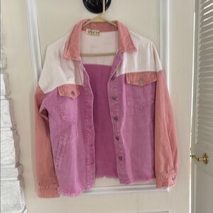 Colorblock Denim Jacket in Pink and White